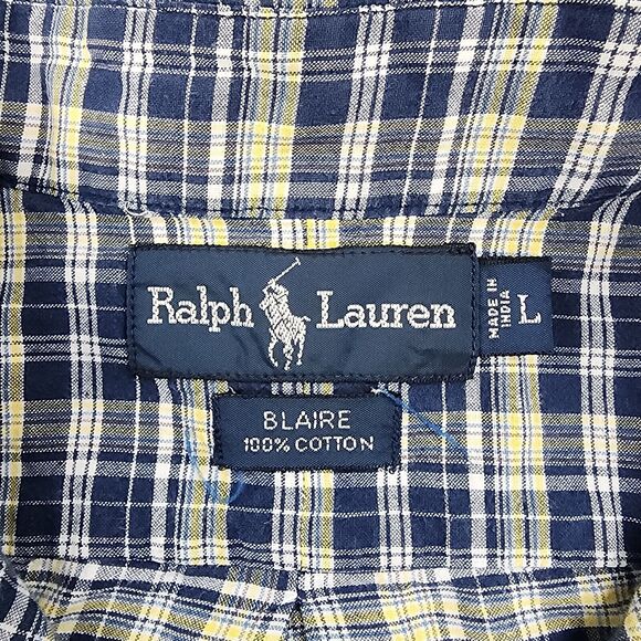 Ralph Lauren Shirt Mens Large Blue Green Plaid Blaire Short Sleeve Button Down - Picture 2 of 13